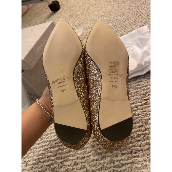 Jimmy Choo Alina Coarse Glitter Fabric Pointed Toe Flats - Picture 4 of 11